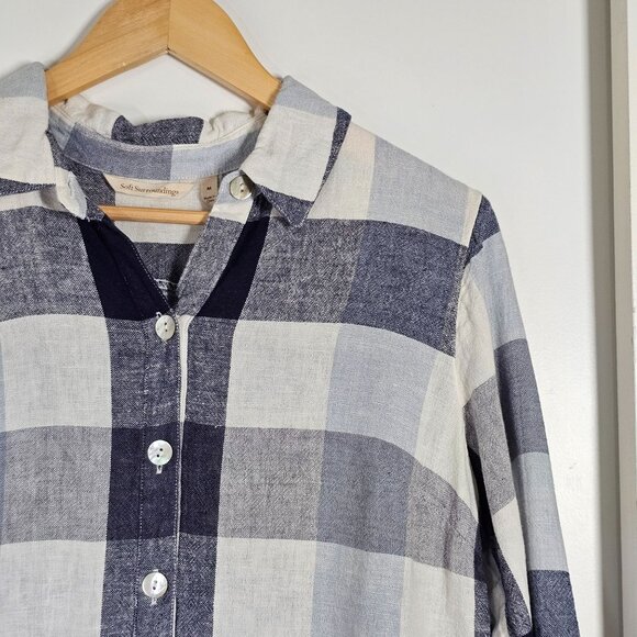 Soft Surroundings Plaid Blouse Button Up Zip Back Carreaux Linen‎ Blend #2BU60 M - Picture 12 of 12